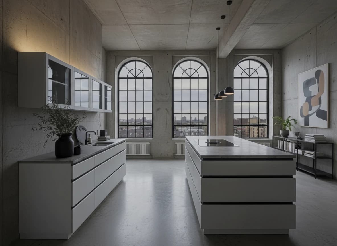 Specialdesignet snedkerinventar – køkken, badeværelse, garderobe og walk-in i egetræ, valnød og marmor med messing armatur · Boform Line køkken, ligesidet med åben ø · Hasseris Aalborg · Aalborg · Riise Studio (10)