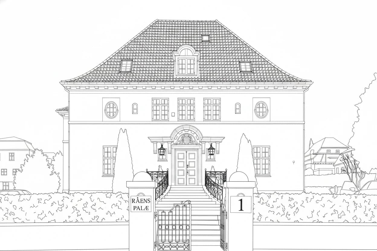 Riise Studio showroom på Råensvej 1, Hasseris, 9000 Aalborg - tegning af Råens Palæ